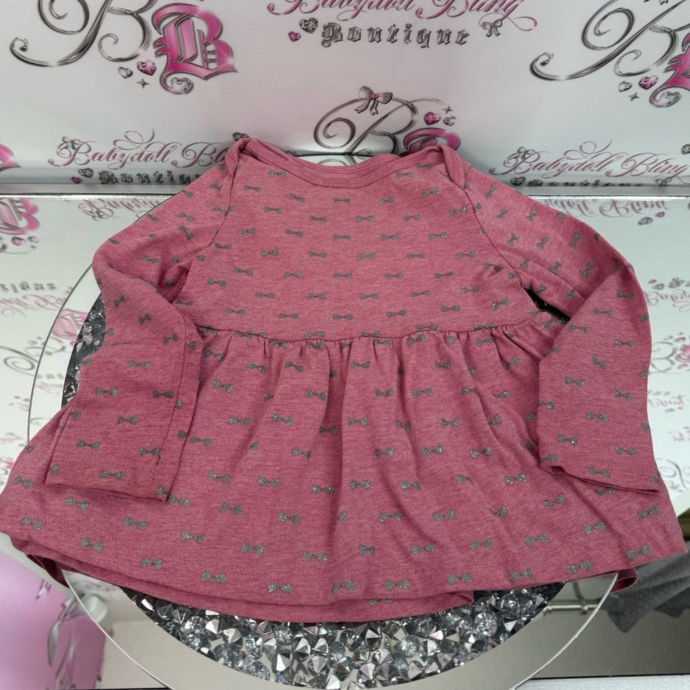 Joe Fresh long sleeve peplum ribbon Pink Long Sleeve Kids Top with Bow Pattern